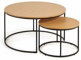 Okrągłe stoliki z blatem w dekorze dębu zestaw 2 szt. ø 80 cm Yona − Kave Home