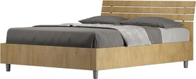 Łóżko wyposażone w stelaż z listwami 140x200 Nachylony zagłówek z listwami dąb naturalny Ankel