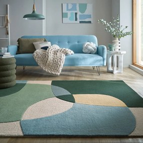 Zielony wełniany dywan tkany ręcznie 200x290 cm Glow Green &amp; Blue – Flair Rugs