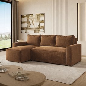 Masseno Narożnik POTARO z funkcją spania i pojemnikiem na pościel Narozniki L, Rozkładana sofa - Jasnobrązowy, LUMO 35