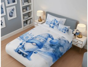 PrzytulneMieszkanie.pl PrzytulneMieszkanie.pl Pościel z mikrosatyny BLUE GNOME biała + poszewka na poduszkę 45 x 45 cm gratis Rozmiar pościeli: 70 x 90 cm | 140 x 200 cm