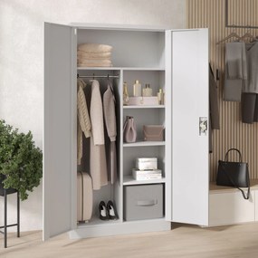 Szafa metalowa ubraniowa z półkami DAWID, 900 x 1850 x 450 mm, szara