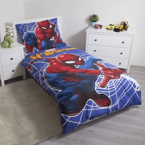 Czerwono-niebieska bawełniana fluorescencyjna pościel dziecięca jednoosobowa 140x200 cm Spider-man – Jerry Fabrics