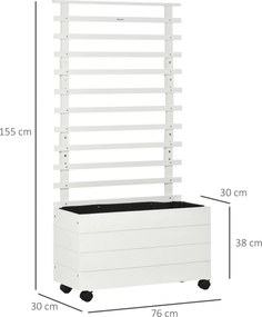 Outsunny Skrzynka na rośliny z pergolą, 4 koła, Drewno naturalne, Wodoodporna powłoka, biała, 76 x 30 x 155 cm
