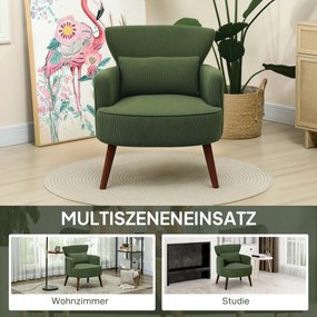 HOMCOM Nowoczesny fotel z podłokietnikami, tapicerowany fotel akcentowy z poduszką lędźwiową, Zielony