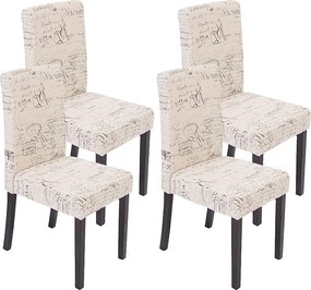 Krzesło do jadalni Littau (zestaw 4 sztuk),  tkanina z napisem, kremowy, ciemne nogi