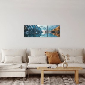 Obraz - Łodzie na jeziorze Braies (z zegarem) (90x30 cm)