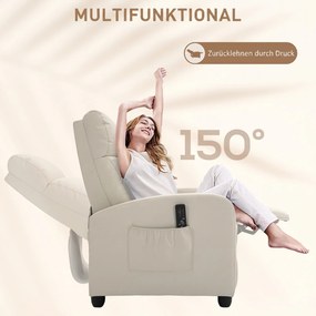 HOMCOM Fotel relaks fotel TV z wibracyjnym masażem, funkcja leżanki, 2 punkty masażu, pilot, 68 x 88 x 98 cm kremowy | Aosom PL