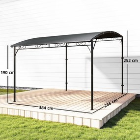 Outsunny Pergola przylegająca z metalową ramą i wodoodpornym dachem, montowana na ścianie, odporna na warunki pogodowe, 2,86 x 3,84 x 2,52 m, szara | Aosom PL