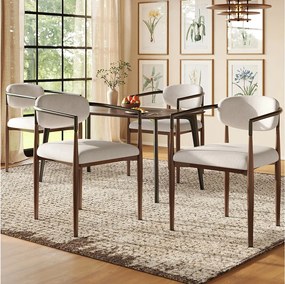 Komplet 4 krzeseł do jadalni - 57 x 60 x 81 cm cm - krzesło do makijażu - regulowane złote nogi - len - beż