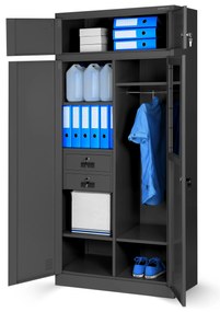 Wielokomorowa szafa socjalna z miejscem na ubrania BORYS, 900 x 1850 x 500 mm, antracytowa