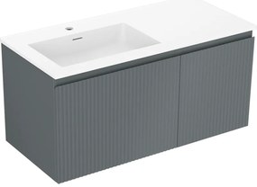 Mexen Rivel szafka łazienkowa 100 cm z umywalką Otis lewą, 1S, 1D, ryflowana, grafit mat/biała mat - 91A23-10047-3-BBFF66-W18L01