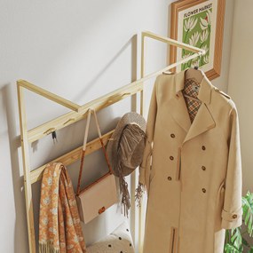 HOMCOM Garderoba z Ławką na Buty, Drążkiem na Ubrania, 10 Haczykami, Półką na Buty, Bambus