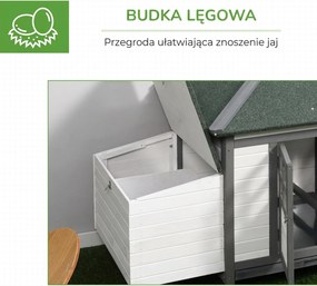 PawHut kurnik dla kur miniaturowych z wybiegiem domek lęgowy drewno sosnowe szary+biały