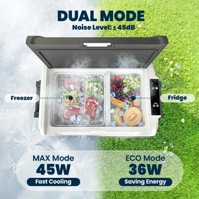 Outsunny Lodówka kompresorowa 50L -20℃ do 20℃ z aplikacją, LED, ochroną baterii i składanym uchwytem | Aosom PL