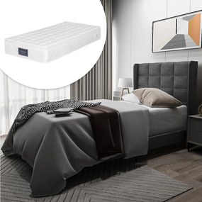 Łóżko tapicerowane z wezgłowiem - 90 x 200 cm - tkanina lniana - box spring + materac - szare