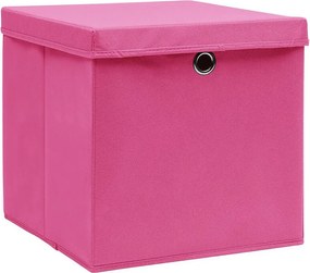 Zestaw Składanych Pudełek Do Przechowywania Różowe z Pokrywkami - 4 Sztuki 28x28x28 cm