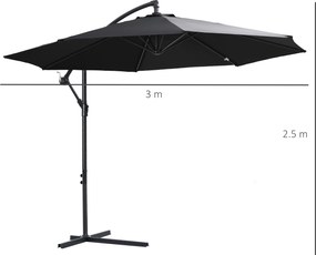 Outsunny Parasol na Wysięgniku z Korbką Ręczną Czarny Odpinany | Aosom PL