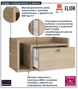 Wisząca szafka nocna z półką i szufladą dąb cremona D8-S80