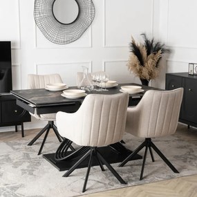 Krzesło Tapicerowane Obrotowe do Salonu MUMBAI Kremowe Nowoczesne