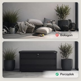Metalowa skrzynia ogrodowa Carrie 360 litrów, 119 × 58 × 52 cm, kolor czarny