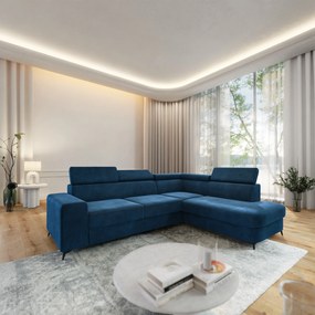Masseno Narożnik ALVORO z funkcją spania i pojemnikiem na pościel Narozniki L, Rozkładana sofa - Niebieski, MONOLITH 77