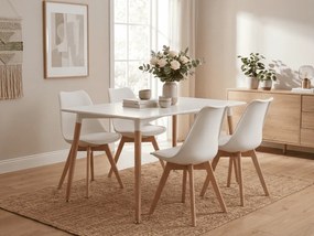 Zestaw jadalniany 1 + 4, biały stół ADRIA 120x80 cm + białe krzesło BALI MARK z bukowymi nogami