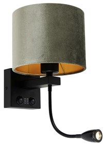 Lampa ścienna czarna z zielonym aksamitnym abażurem 18 cm - Brescia klasyczny/Antyczny Oswietlenie wewnetrzne