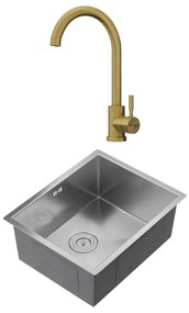 Zestaw zlewozmywak 55 x 45 cm SOELA + bateria ROMILY ze stali nierdzewnej - Złoty