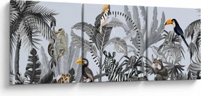 Obraz - Ilustrowana dżungla (z zegarem) (90x30 cm)