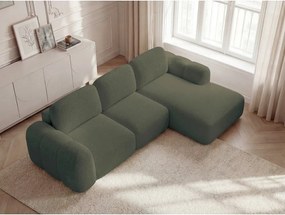 Zielony rozkładany/ze schowkiem narożnik z materiału bouclé (prawostronny/z szezlongiem) Montaigne – Bobochic Paris