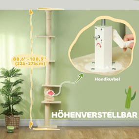 PawHut Drapak z regulowaną wysokością 225-275 cm, stabilna podstawa, zabezpieczenie przed przewróceniem, pokrycie z pluszu, kolor kremowy