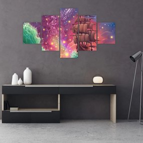Obraz - Statek z kosmicznym niebem (125x70 cm)