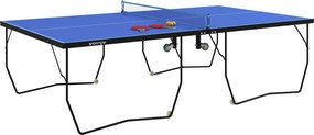 SPORTNOW Stół do Tenisa Stołowego, Składany, 8 Kół, Rama z Malowanej Proszkowo Stali, MDF, 274 x 152,5 x 76 cm, Niebieski