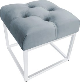 Pufa CHESTERFIELD tkanina Welur loft ławka podnóżek metal : Kolor Stelaża - Biały, Kolor tkaniny - VELVET - BL06, Typ tkaniny - Velvet