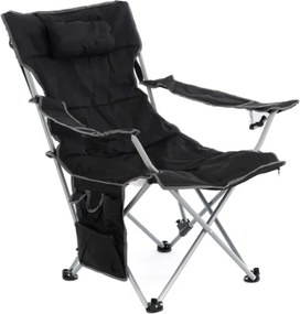 Krzesło kempingowe ze zdejmowanym podnóżkiem, czarne