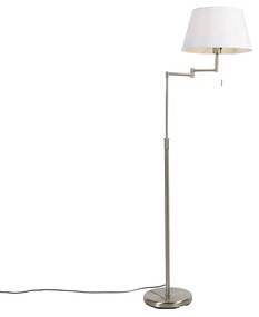 Lampa stojąca ze stali z białym abażurem z tkaniny i regulowanym ramieniem - Ladas Deluxe Nowoczesny Oswietlenie wewnetrzne