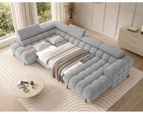 Szary rozkładany narożnik z materiału bouclé (lewostronny/w kształcie litery U) Feraria – ELTAP