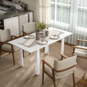 HOMCOM Rozkładany stół jadalniany 120-160 x 70 cm, regulowany stół kuchenny dla 4-6 osób, MDF, biały wysoki połysk