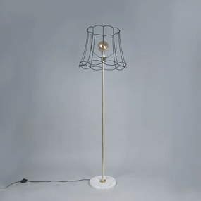 Lampa podłogowa Retro mosiądz klosz czarny Granny Frame 50cm - Kaso Retro Oswietlenie wewnetrzne