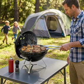 Outsunny Grill węglowy Przenośny grill kulisty z uchwytem pokrywy i regulowanymi otworami wentylacyjnymi do BBQ 41x41x44 cm Czarny | Aosom PL