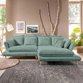 Narożnik MONTE Prawostronny z funkcją spania, pojemnikiem i poduszkami, Sorriso 08 Miętowy WERSAL