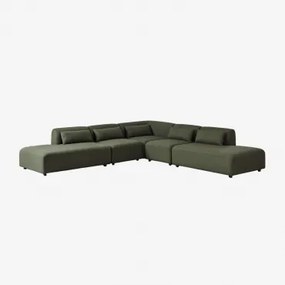 Sofa Modułowy Narożny 5-częściowy Z Podwójnym Szezlongiem Fogler Tkanina Baranek Boucle Żółty Curri - Sklum