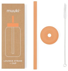 Silikonowa słomka z wieczkiem i szczoteczką w komplecie Tropical Papaya – Muuki