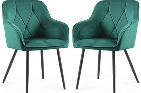 2x Welurowe krzesło tapicerowane pikowane Butelkowa Zieleń DIAMANTE Czarne nogi