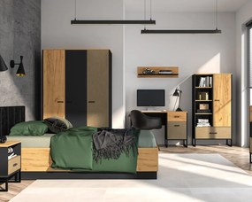 Regał wysoki COLIN 03 dąb złoty craft/czarny ML MEBLE