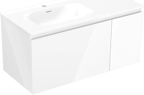 Mexen Orio szafka łazienkowa 100 cm z umywalką Vela lewą, 1S, 1D, biała połysk - 91A13-10047-3-BBFF00-W23L00