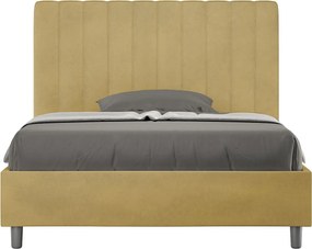 Łóżko wyposażone w stelaż z listwami tapicerowane 120x210 microfibra okra Agueda