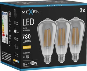 Mexen Vintis 3x żarówka filament LED E27, ST64, 10W, Ciepła - 2700K, 780 lm, smoke - L152-E27-1027-70x03