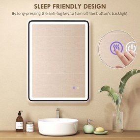 HOMCOM LED Lustro łazienkowe z funkcją przeciwmgielną, lustro do makijażu z oświetleniem, 80 x 60 cm, czarna rama | Aosom PL